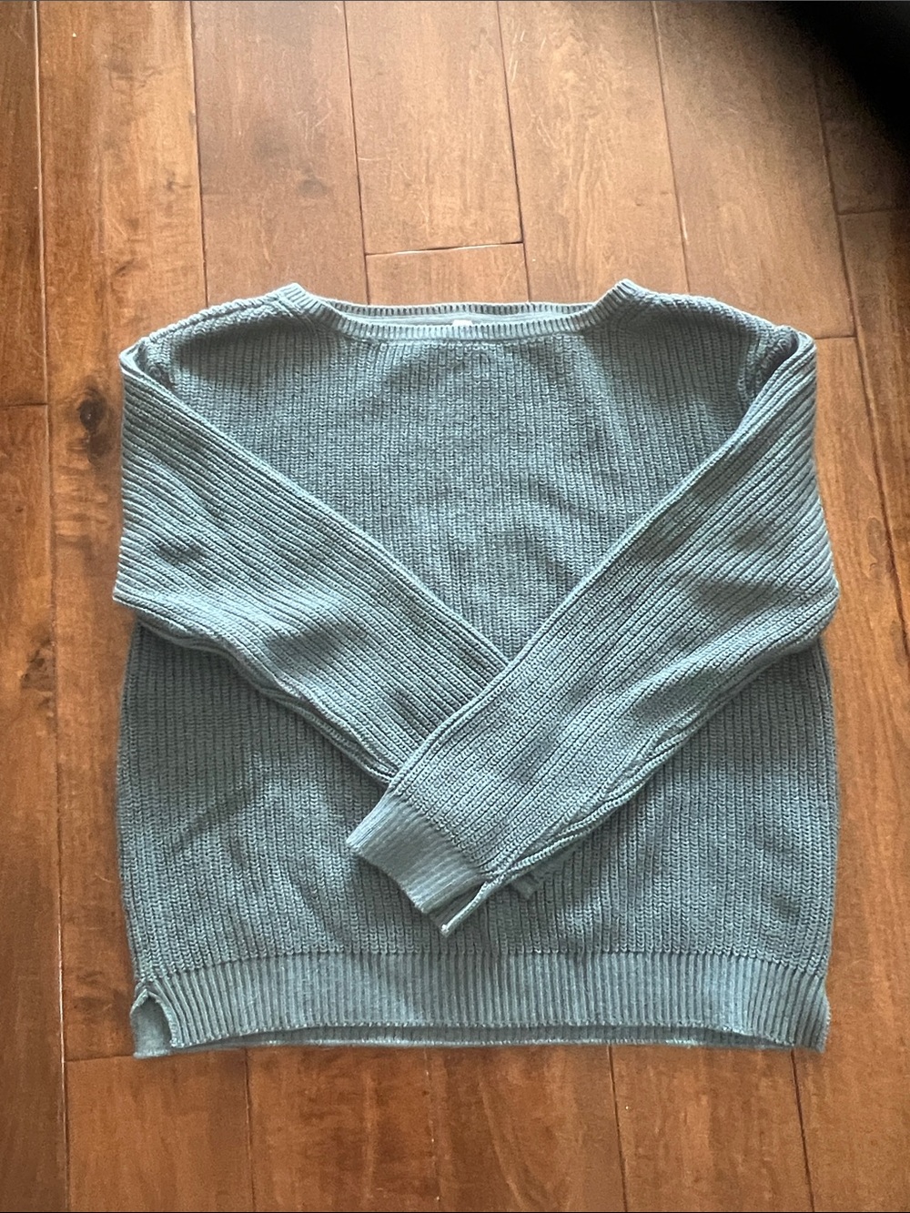 Pact Women's Light Sage Green Crewneck Ribbed Sweater